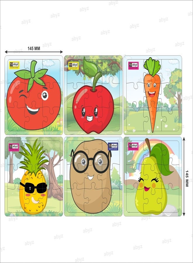 ABYZ Wooden Jigsaw Puzzle - Fruit and Vegetable | Pineapple, Apple, Pear, Tomato, Potato, Carrpot| Playset for Little Explorers - 9-Pieces & Pack of 3 | Birthday Gift for (3 Plus Years) Age Kids. - Image 3